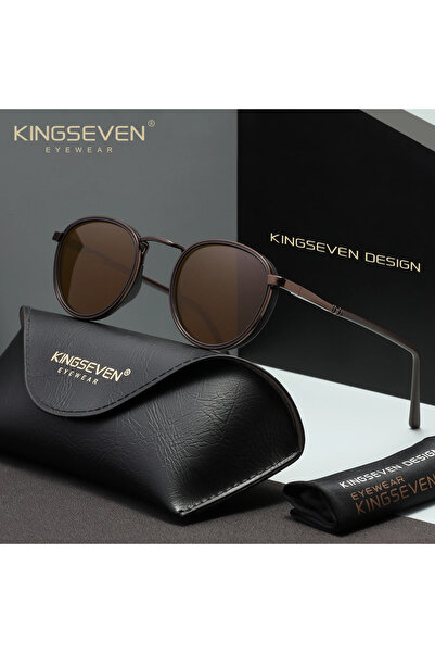 choice2 نظارات شمسية KINGSEVEN بني اللون بإطار دائري، نظارات أنيقة للرجال مست...