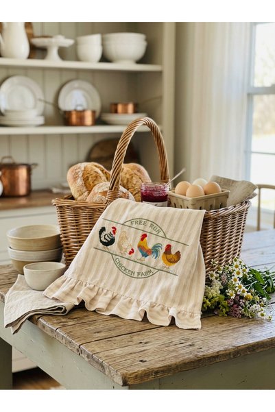 HOME OF BLOSSOM Beige Striped Embroidered Kitchen Cloth 40*60cm