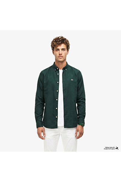 Lacoste Erkek Slim Fit Düğmeli Yaka Koyu Yeşil Gömlek