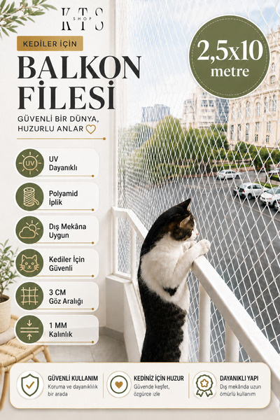 KTS SHOP 2,5x10 Metre | Balkon Güvenlik Filesi | Kedi Pencere Filesi | Balkon...