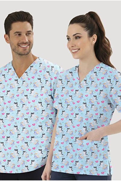 ÇİZGİ MEDİKAL Postman Stork Patterned Single Top (Cotton Lycra Fabric)