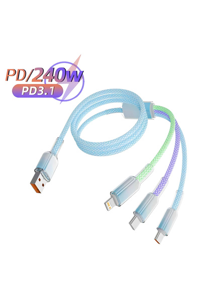 Choice كابل شحن سريع USB أزرق 3 في 1 من النوع C Micro IOS متعدد الشحن لأجهزة ...