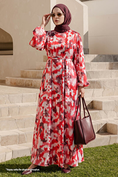 InStyle Rochie din satin roșu cu model periat