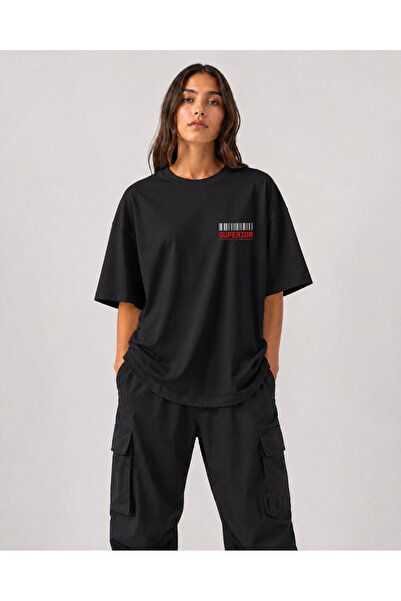 chaygoy Unisex Relaxed Fit Siyah Tişört Superior Street Ön ve Sırt Baskılı %100 Pamuk