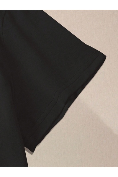 chaygoy Unisex Relaxed Fit Siyah Tişört Dobermann Ön Baskılı %100 Pamuk