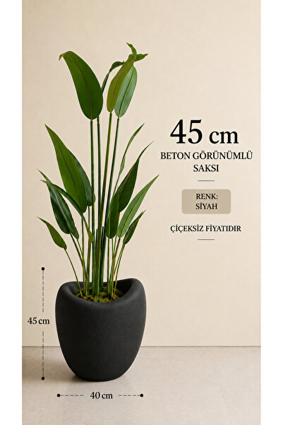 Lunalore Beton Doku Fiber Saksı 45 CM – 34 Lt, Yapay ve Canlı Bitki Uyumlu, İ...