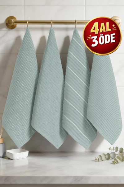 Coton Delux Mira 4-Piece Kitchen and Hand & Face Towel Set 40X60 cm |   100% ...