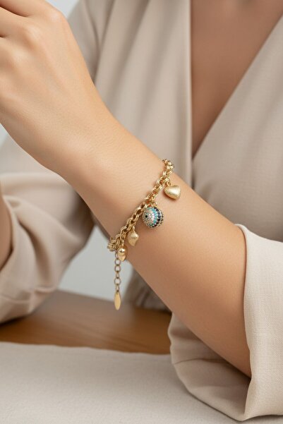 XUPING JEWELRY سوار من ستايل إنسي/مجوهرات شوبينغ مزين بخرز العين الشريرة وقلوب