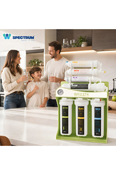 SPECTRUM WATER Sistem osmoză inversă premium GREEN Series, 7 stadii, 100 GPD, cu pompă, alcalinizare, mineralizare, rezervor, baterie și tester calitatea apei