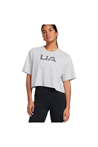 Under Armour Γυναικείο Κοντό Τοπ Σε Ίσια Γραμμή Με Λογότυπο SS 1386846-012 Γκρι