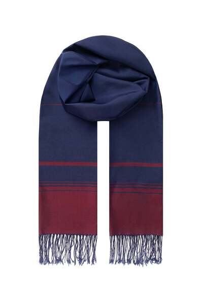 Silk and Cashmere Lacivert Saf İpek El Dokuması Çizgi Detaylı Şal