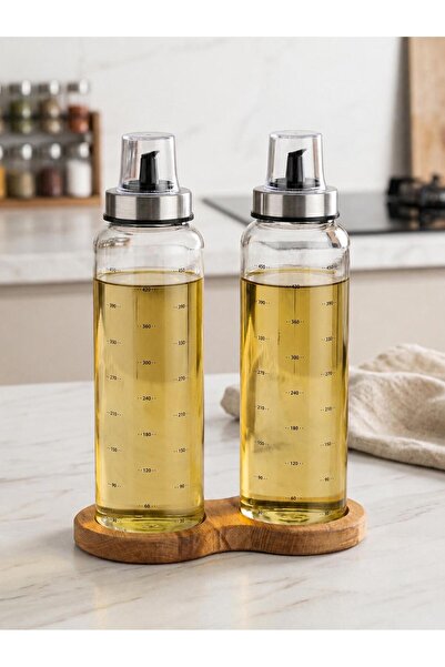 BuradaBuldun Glass Oil Pot Set with Wooden Stand |   Sippy Cup Lid |   500 ml...