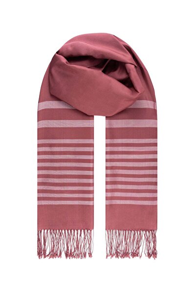 Silk and Cashmere Gül Kurusu Saf İpek El Yapımı Çizgi Detaylı Şal 70x180 cm