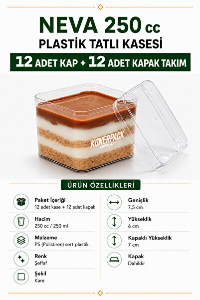 KONERPACK Kapaklı Plastik Magnolya Kasesi 12 Adet – Mika Sert Plastik Tatlı S...
