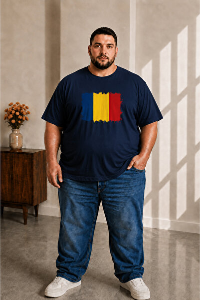 sngl tekstil Men's Large Size Short Sleeve Romania Flag Printed T-Shirt 3XL 4...
