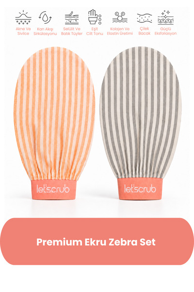 LET'SCRUB Premium Ekru Zebra Set 2 Adet Banyo Ve Duş Kesesi Peeling Eldiveni ...