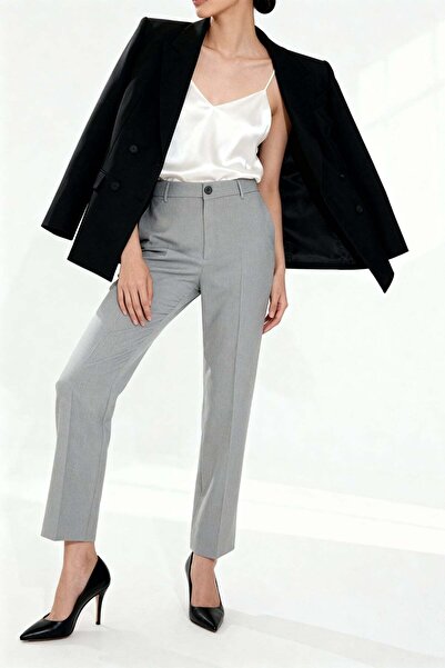 HAKKE High Waist Stitching Detailed Fabric Pants