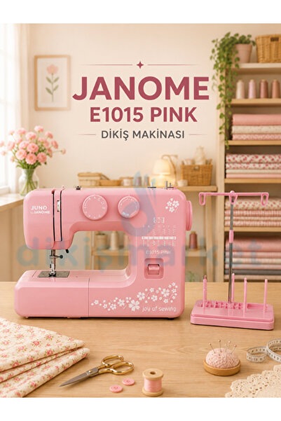 dm dikişmarket JANOME E1015 Ev Tipi Taşınabilir Dikiş Makinası PİNK