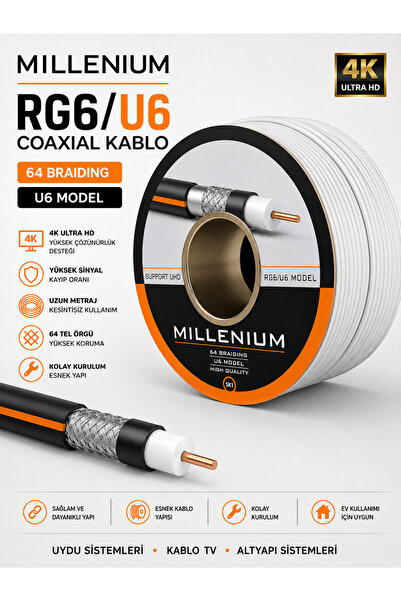 Zibox Rg6-u6 Uydu Anten Kablosu - 100 Metre Birinci kalite 64tel