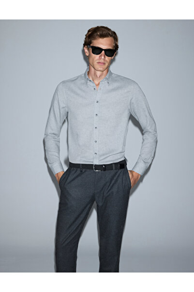 Pierre Cardin Gray Slim Fit Long Sleeve Shirt 50316768-Vr024