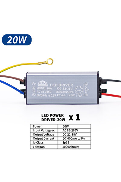 Choice 20W 1 piece LED Driver IP65 Waterproof Convert AC85-265V to DC22-38V L...