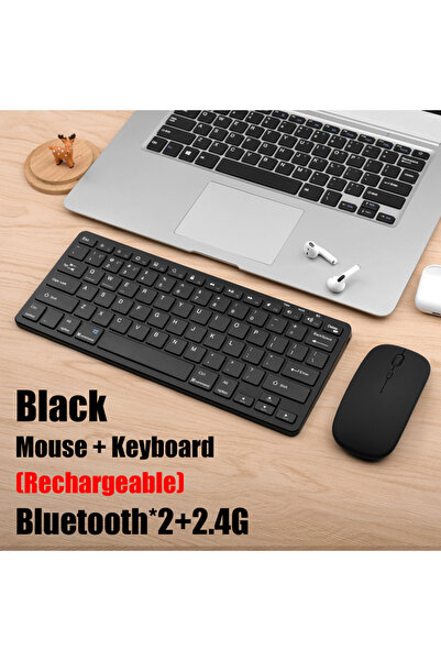 GOOJODOQ KM02 Set Black Wireless Keyboard Bluetooth 5.0&2.4G Mini Multimedia ...