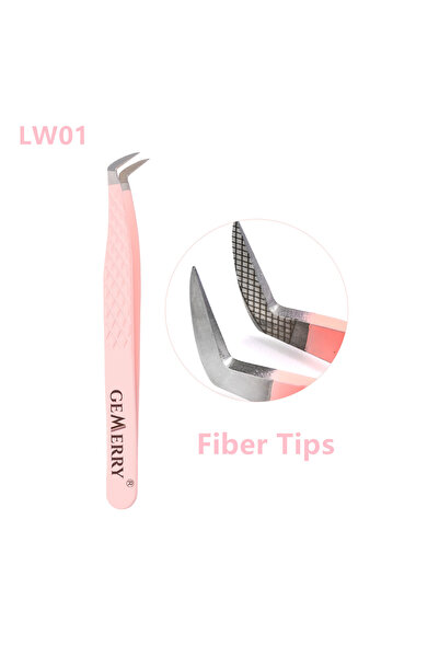 Choice5 LW01 GEMERRY 1 PC Eyelash Tweezers With Fiber Tips Pink Professional ...