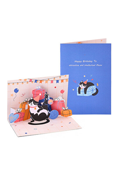 Choice AD-CWH-025 Birthday Day Greetings Card Funny Cat Double Door Pop Up 3D...
