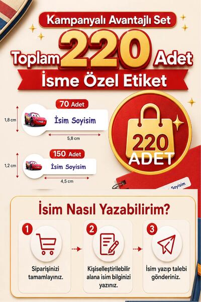 cabuk baskı Okul Etiketi Kalem Defter Etiketi Özel Isim Yazılabilen Etiket Arabalı Etiket 220 Adet