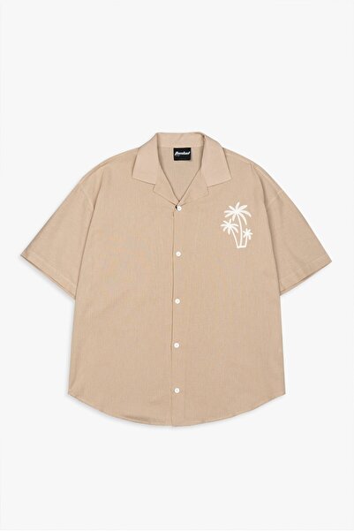 THE DAD Beige Palm Oversize Linen Men's Shirt