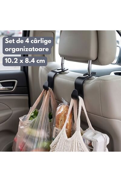 Mardil Set de 4 cârlige organizatoare pentru tetiera auto, negre, suport pent...