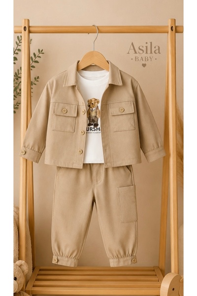 ASİLA Teddy Bear Printed Body, Pocket Detailed Lycra Gabardine Jacket - Pants...