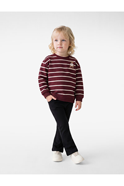 Koton Raised Teddy Bear Printed Long Sleeve Crew Neck Striped Sweatshirt
