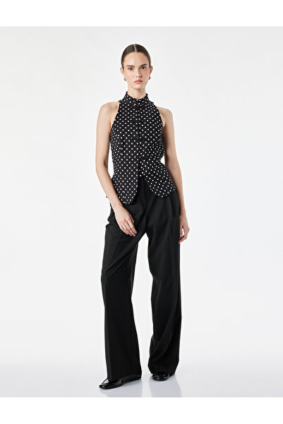 Koton Napoleon Closure Button Detailed Sleeveless Polka Dot Mandarin Qipao Co...