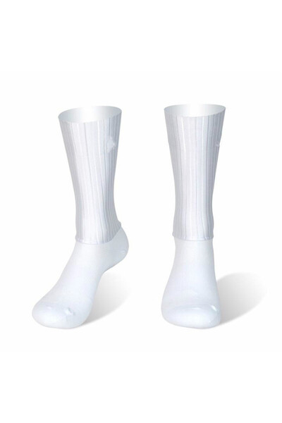 Choice L 39-45 White Anti Slip Silicone Summer Aero Socks Whiteline Cycling S...