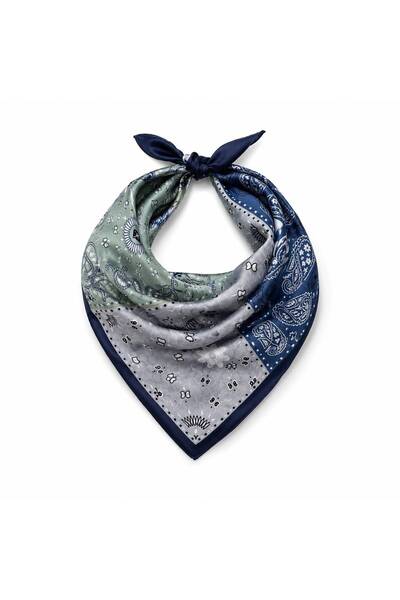 Axesoire 14890 Etnik ve Geometrik Desenli Mavi Kadın Bandana Fular 70x70 cm B...