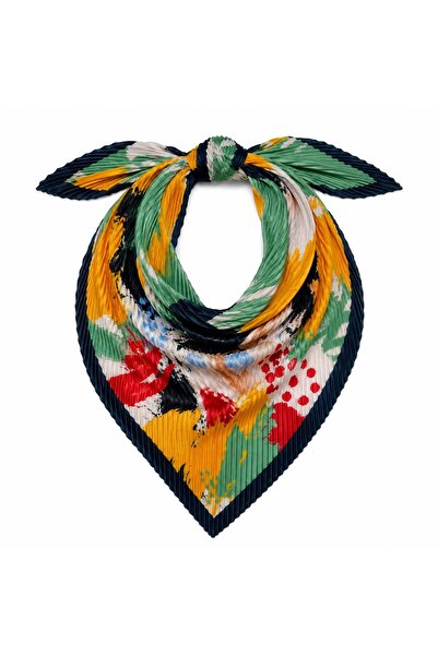 Axesoire 13750-1 Eșarfă bandană din satin colorat, cu pliuri și bordură bleum...