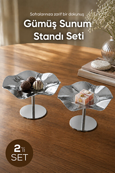 Vienev Set of 2 Silver Color Wavy Metal Presentation Stands - Stylish and Dec...