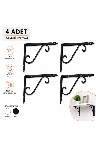 METAL TASARIM 12 X 14 CM 4 ADET SİYAH Raf Altı Raf Tutucu Metal L Ayak - Ahşa...