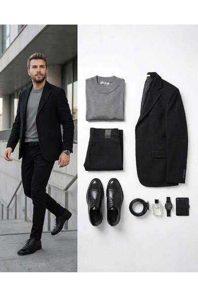 Beystil Erkek Siyah Blazer Ceket Petek - Slim Fit