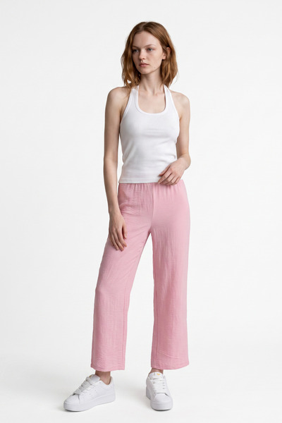 HAKKE Wide Trousers with Elastic Waist and Linen Look
