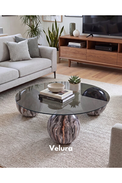 Velura Home & Living Modern Orta Sehpa & Küre Sehpa & Top Sehpa & Füme Yuvarl...