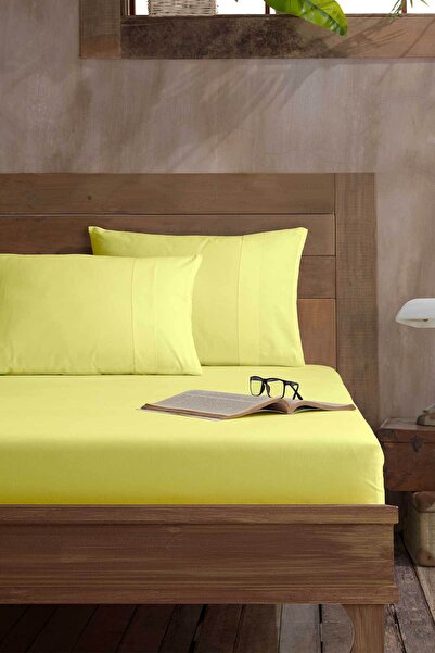 Elart Ranforce Fitted Double Sheet Cotton (160X200Cm) Yellow
