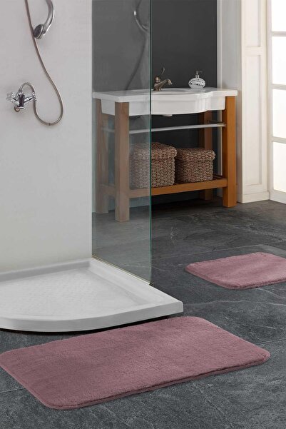 Elart Bath Mat Set 2 Pieces Non-Slip Based Plush Woven Doly Dried Rose