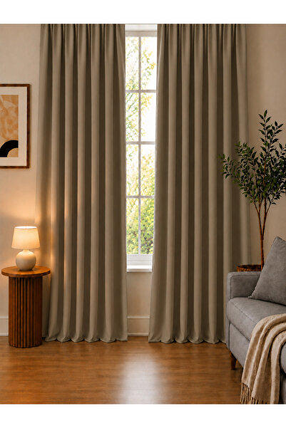 Wowlays Home Camel Thick Textured Sunshade Curtain with Darkening Effect High...