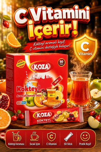 Koza C Vitamini Kokteyl Aromalı Pratik Lezzet Meyveli Tek İçimlik Premium İçe...
