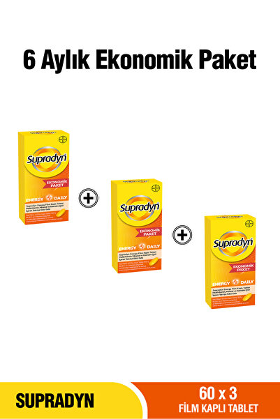 Supradyn 6 Aylık Ekonomik Paket: 60x3 Energy Daily Film Kaplı Tablet, Yetişki...