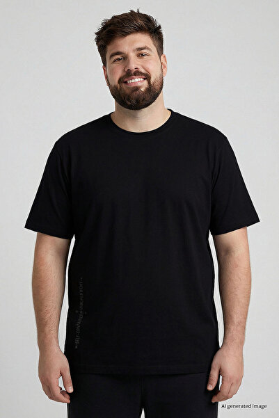 TOMMY LIFE Black Printed O-Neck Comfortable Fit Oversized Plus Size Men's T-S...