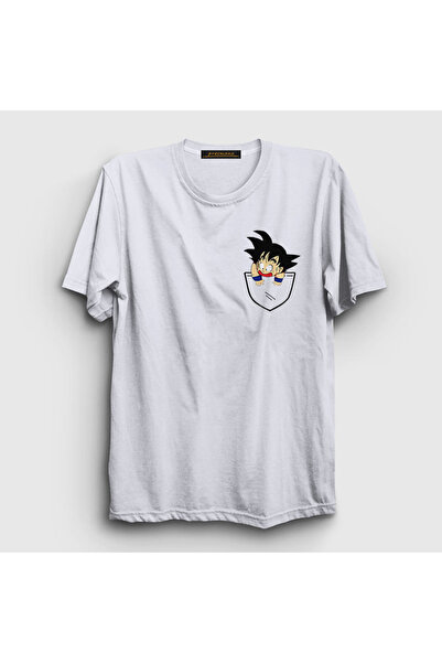 Presmono Unisex White Pocket Goku Anime Dragon Ball T-shirt236590tt