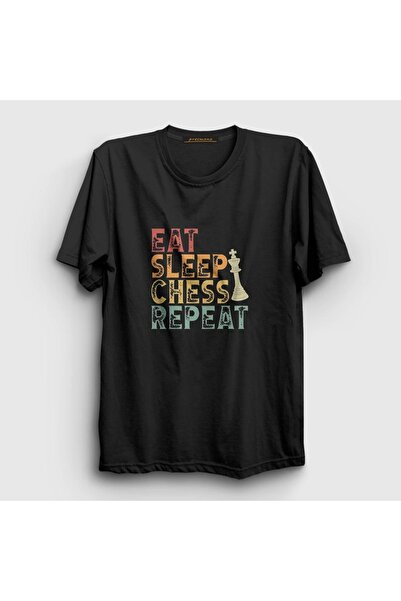 Presmono Tricou negru unisex Eat Sleep Chess Repeat Chess332023tt